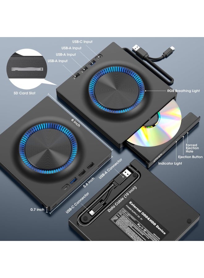 كيلا مشغل أقراص CD DVD خارجي للكمبيوتر المحمول USB-C ناسخ أقراص CD/DVD +/-RW قارئ كاتب محرك أقراص محمول مع منفذ USB 3.0 وفتحة بطاقة SD لأجهزة Apple Mac و Windows 11/10/8/7 و Linux PC والكمبيوتر المحمول - Image 5